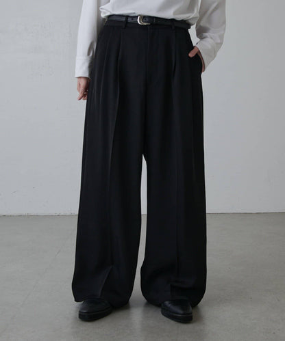 斜紋闊腿休閒長褲