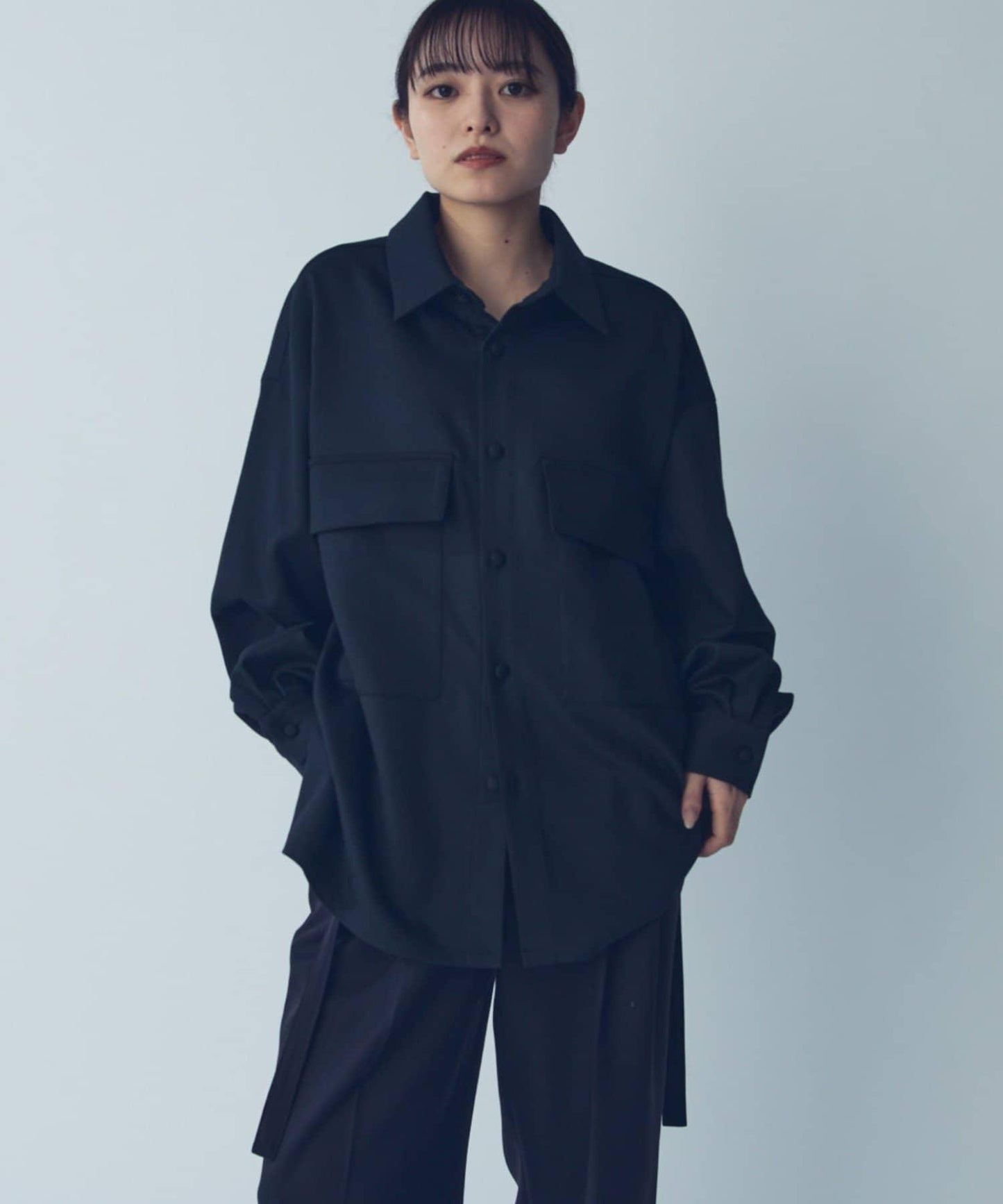 雙口袋寬鬆襯衫夾克