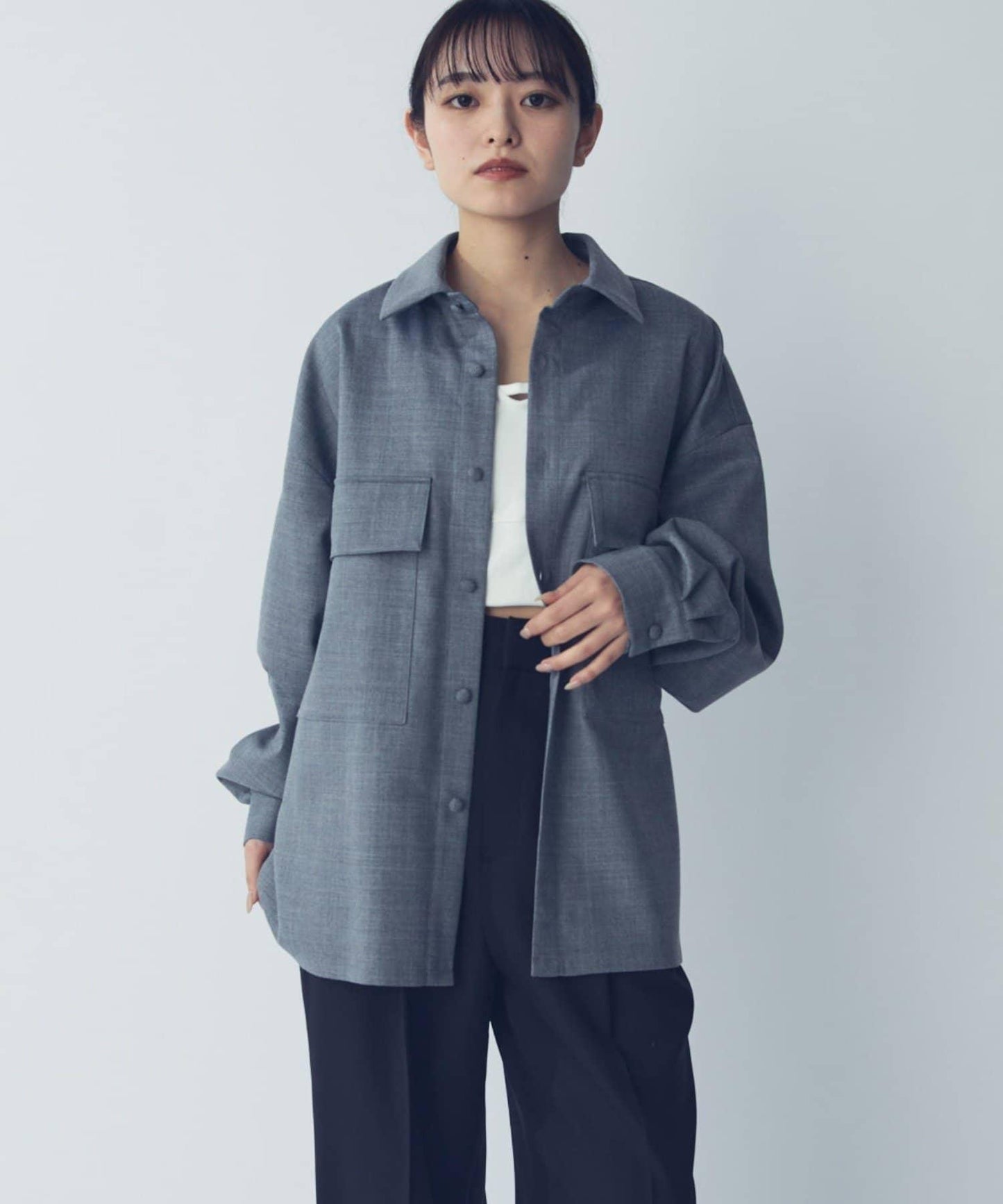 雙口袋寬鬆襯衫夾克