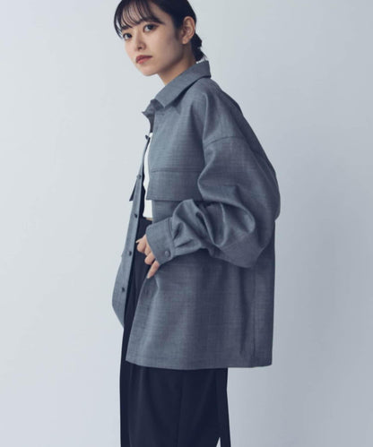 雙口袋寬鬆襯衫夾克