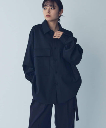 雙口袋寬鬆襯衫夾克