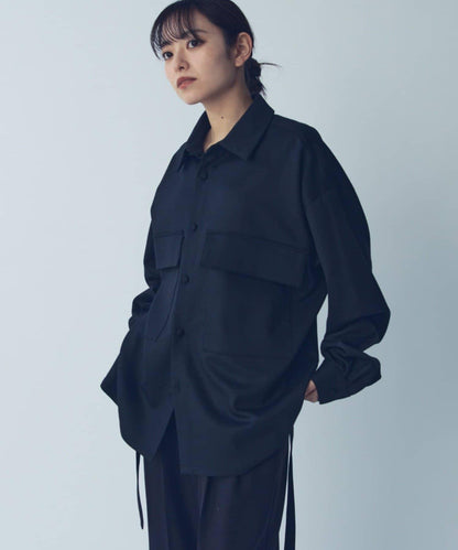 雙口袋寬鬆襯衫夾克