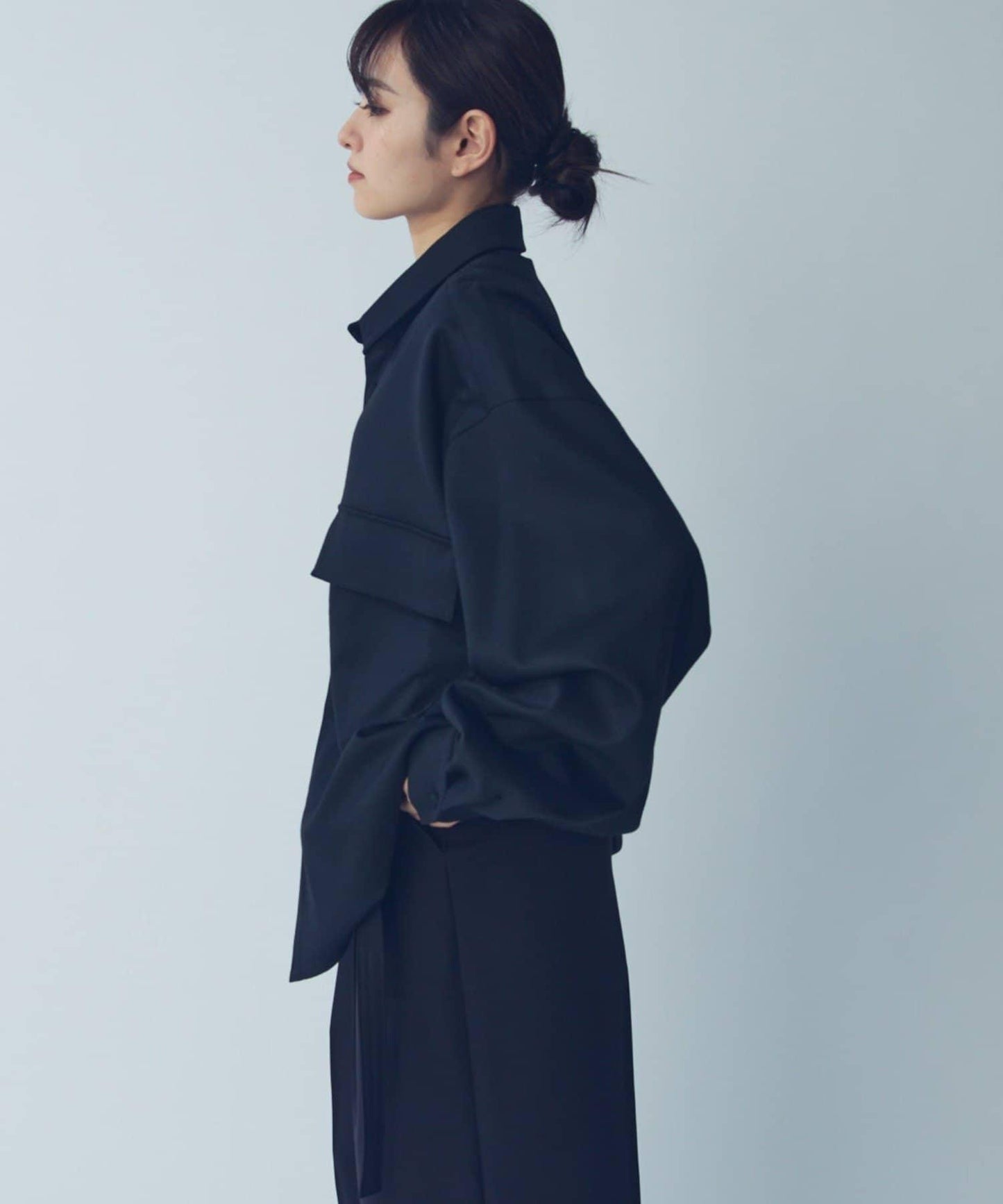 雙口袋寬鬆襯衫夾克