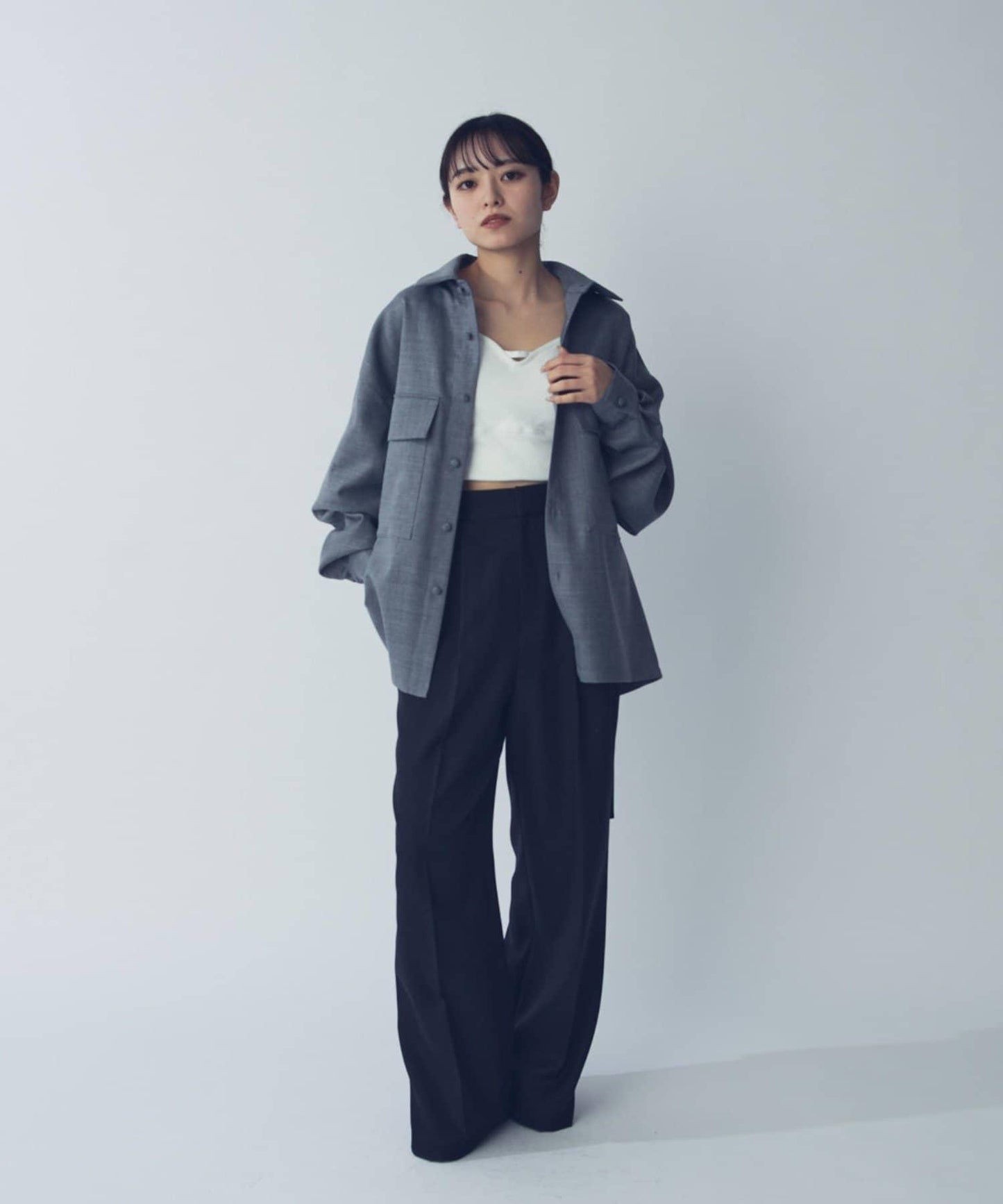 雙口袋寬鬆襯衫夾克