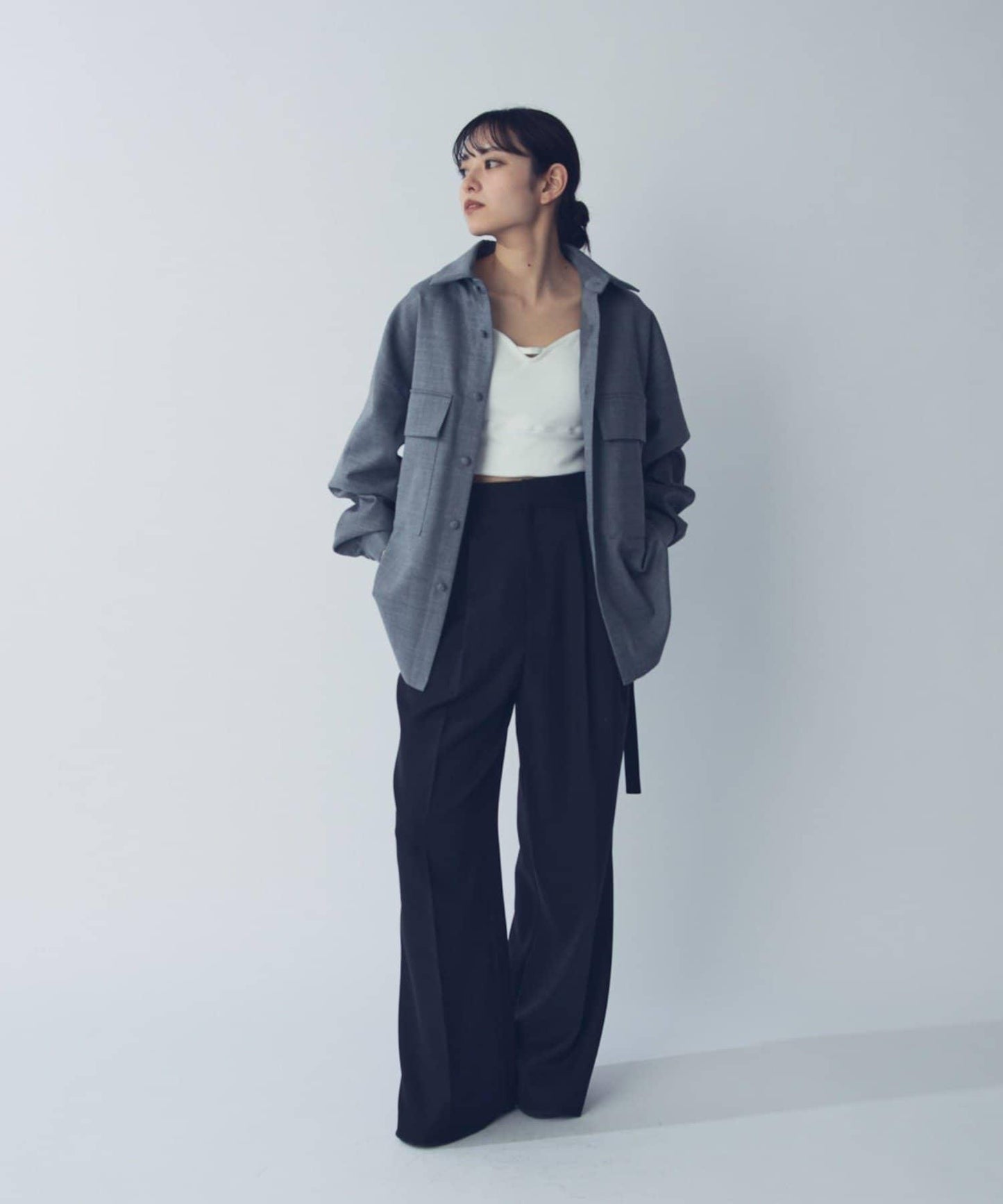 雙口袋寬鬆襯衫夾克