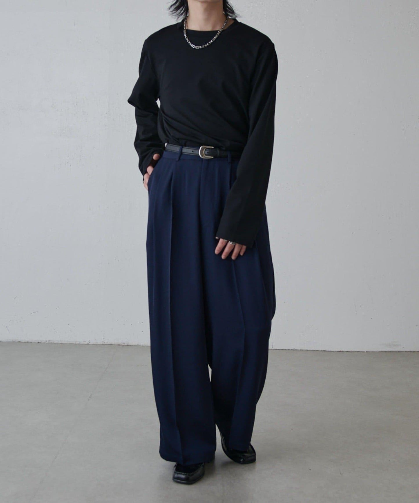 斜紋闊腿休閒長褲