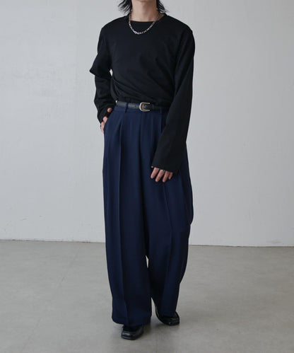 斜紋闊腿休閒長褲