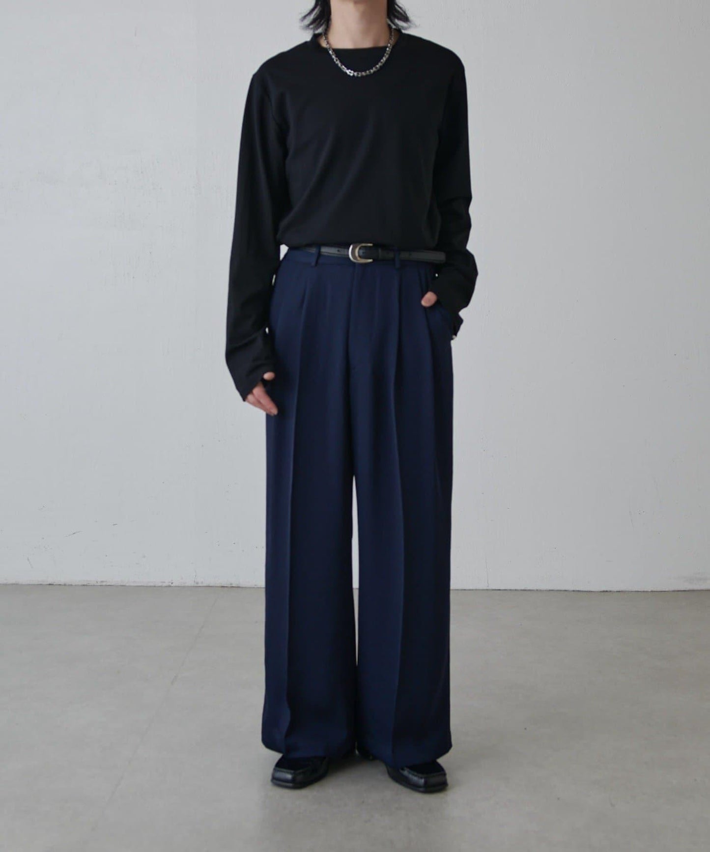 斜紋闊腿休閒長褲