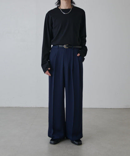 斜紋闊腿休閒長褲