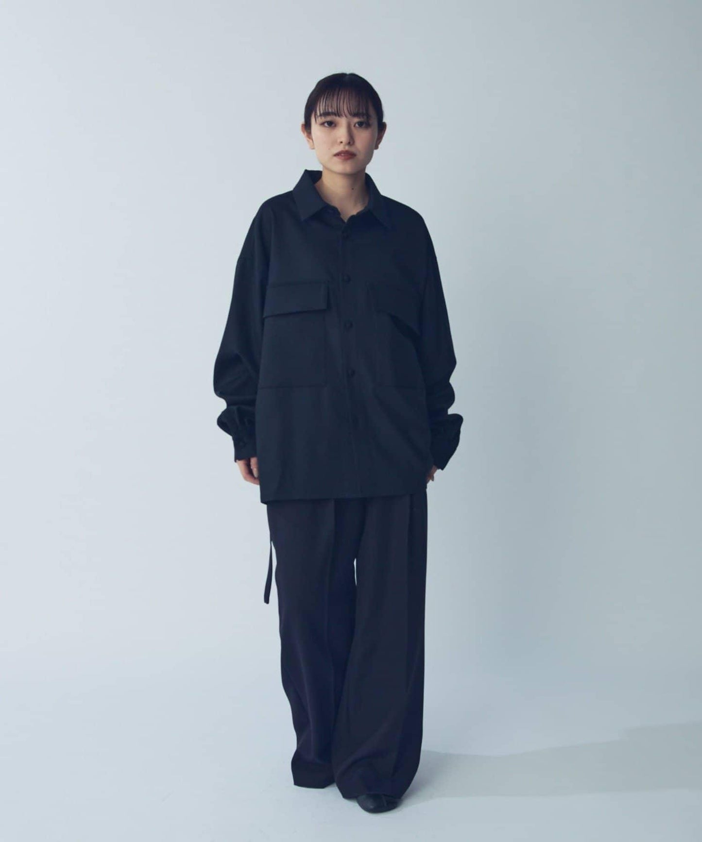 雙口袋寬鬆襯衫夾克