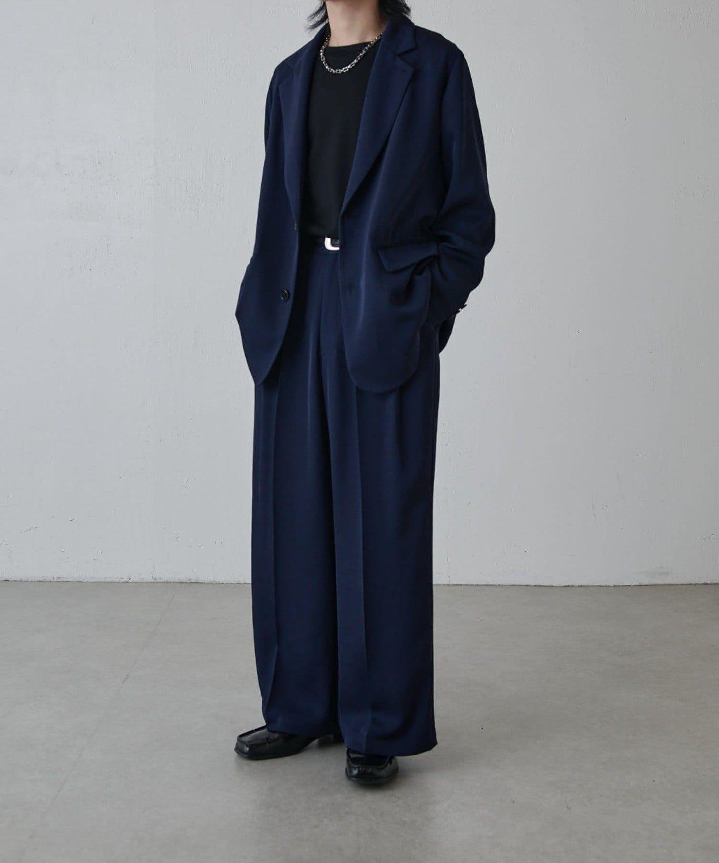 斜紋闊腿休閒長褲