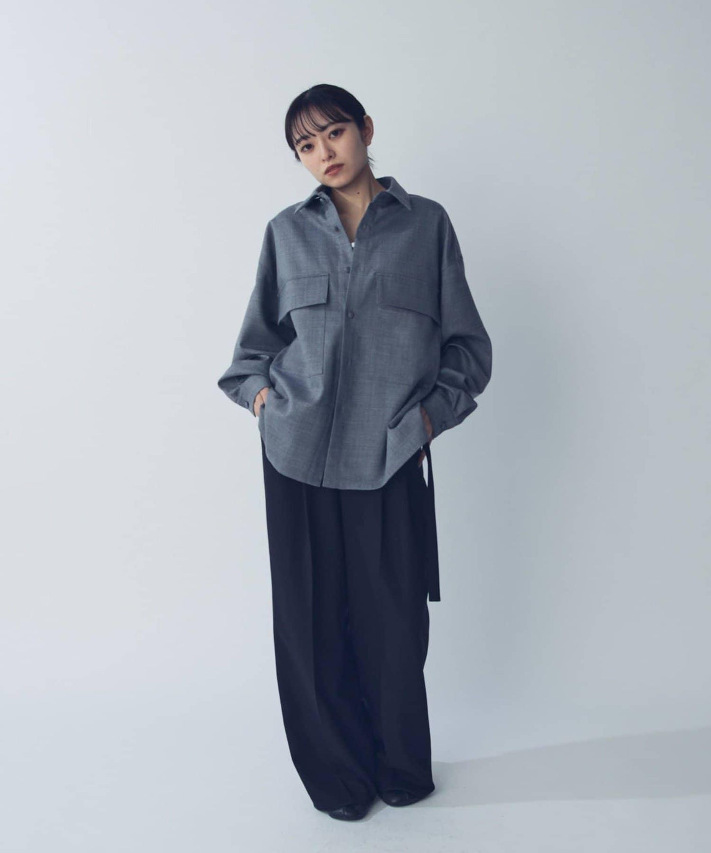 雙口袋寬鬆襯衫夾克