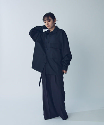 雙口袋寬鬆襯衫夾克