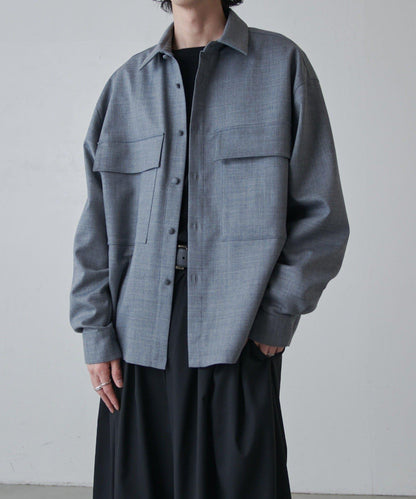 雙口袋寬鬆襯衫夾克