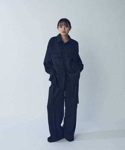 雙口袋寬鬆襯衫夾克