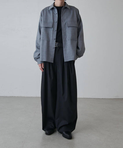 斜紋闊腿休閒長褲