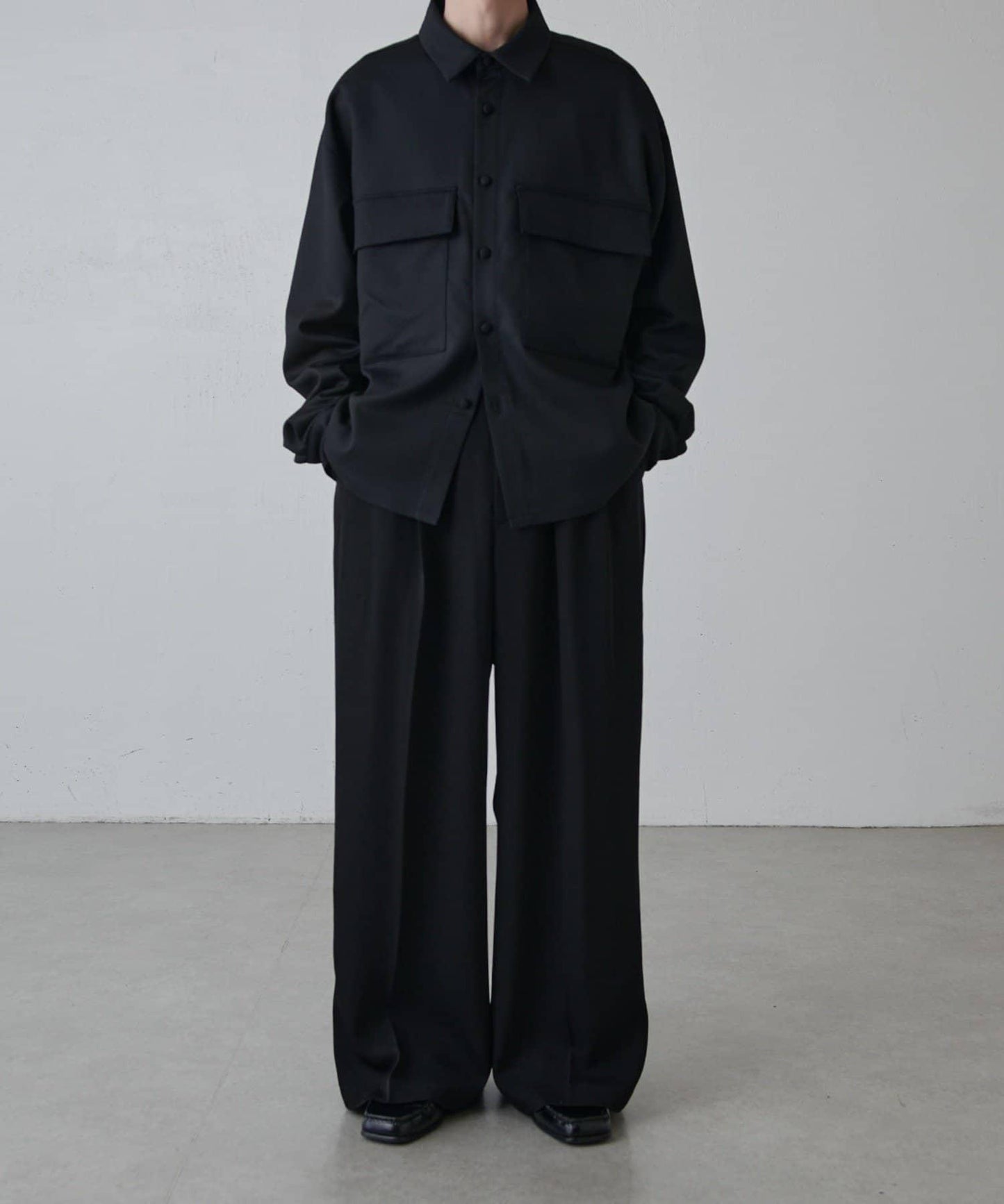 雙口袋寬鬆襯衫夾克