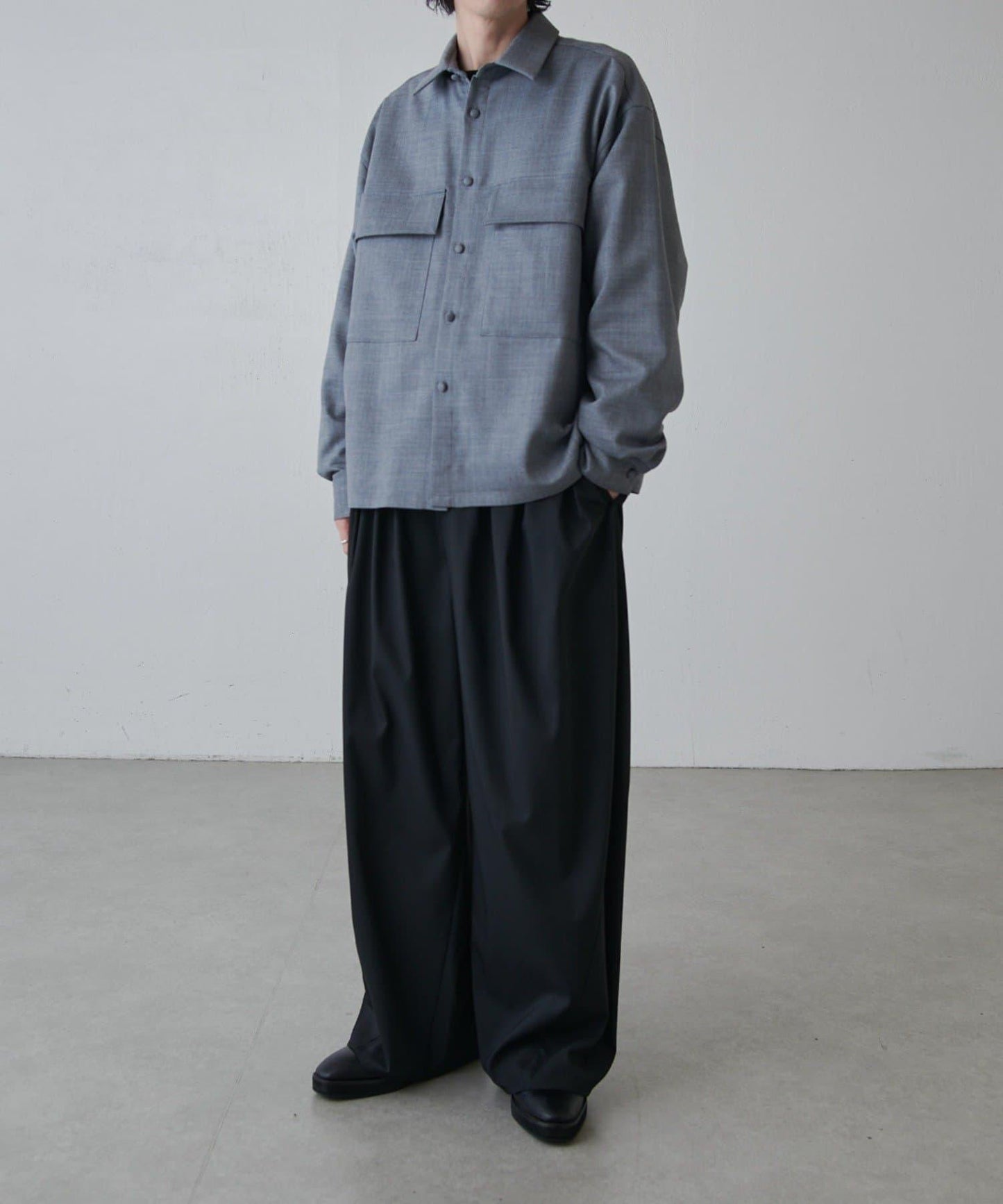 斜紋闊腿休閒長褲