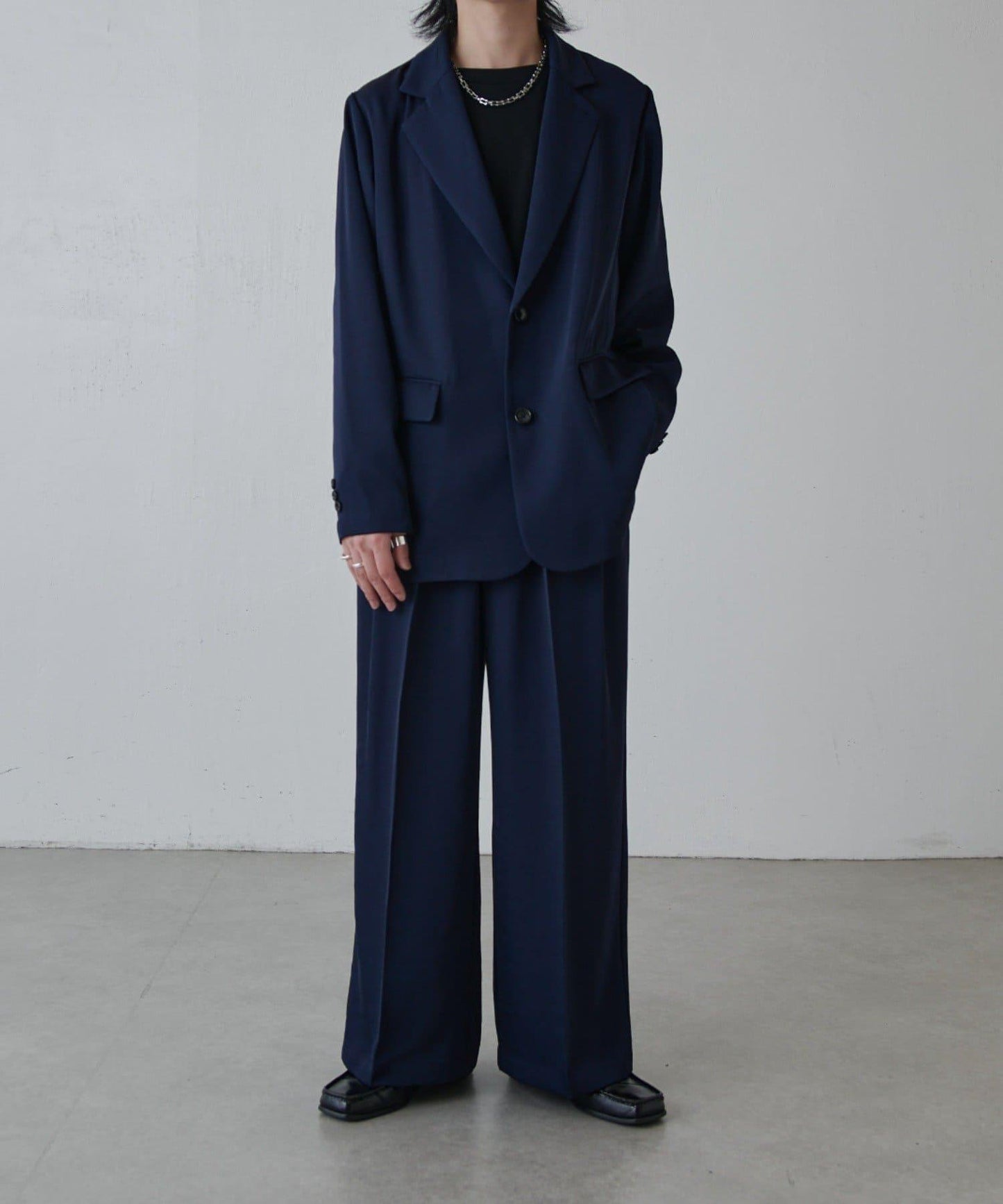 斜紋闊腿休閒長褲