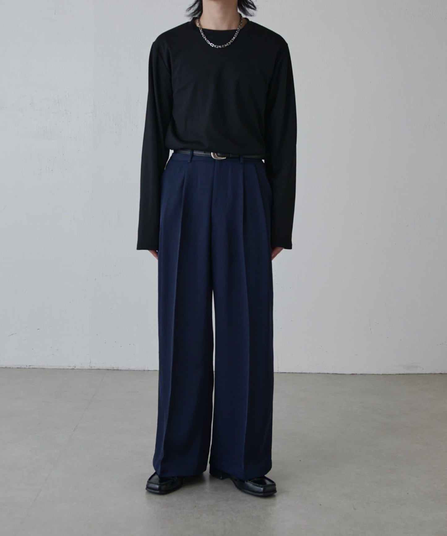 斜紋闊腿休閒長褲