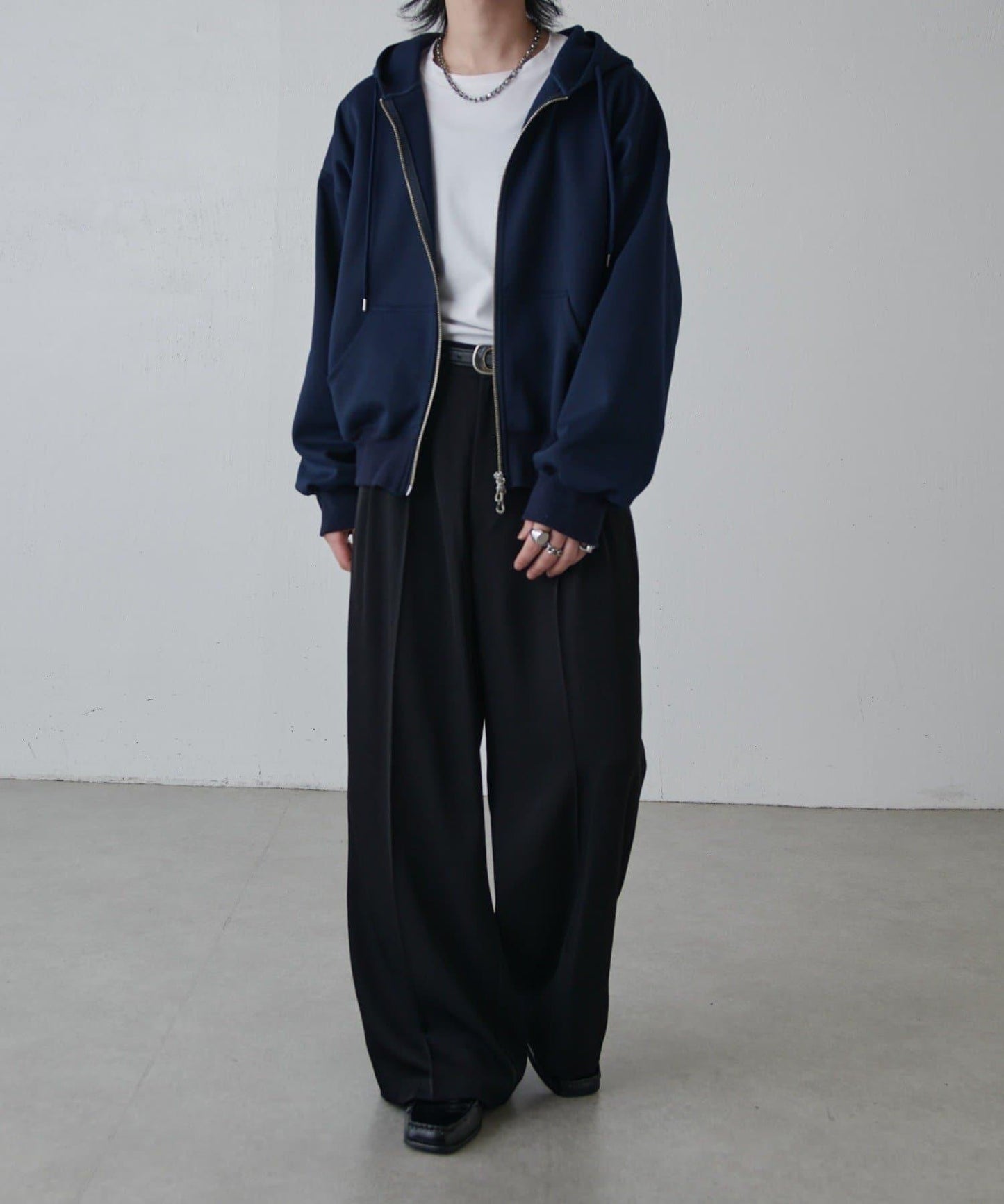 斜紋闊腿休閒長褲