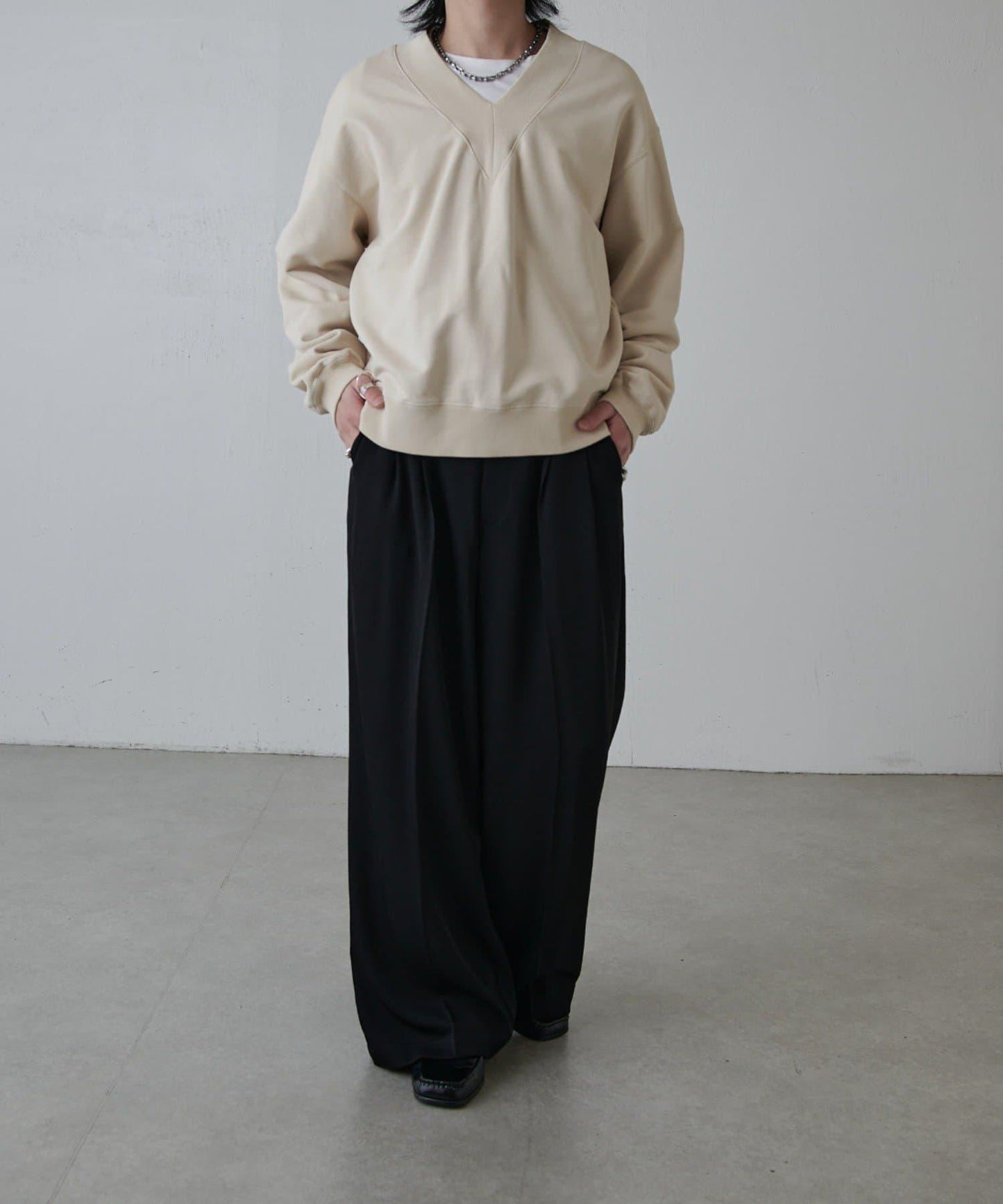 斜紋闊腿休閒長褲