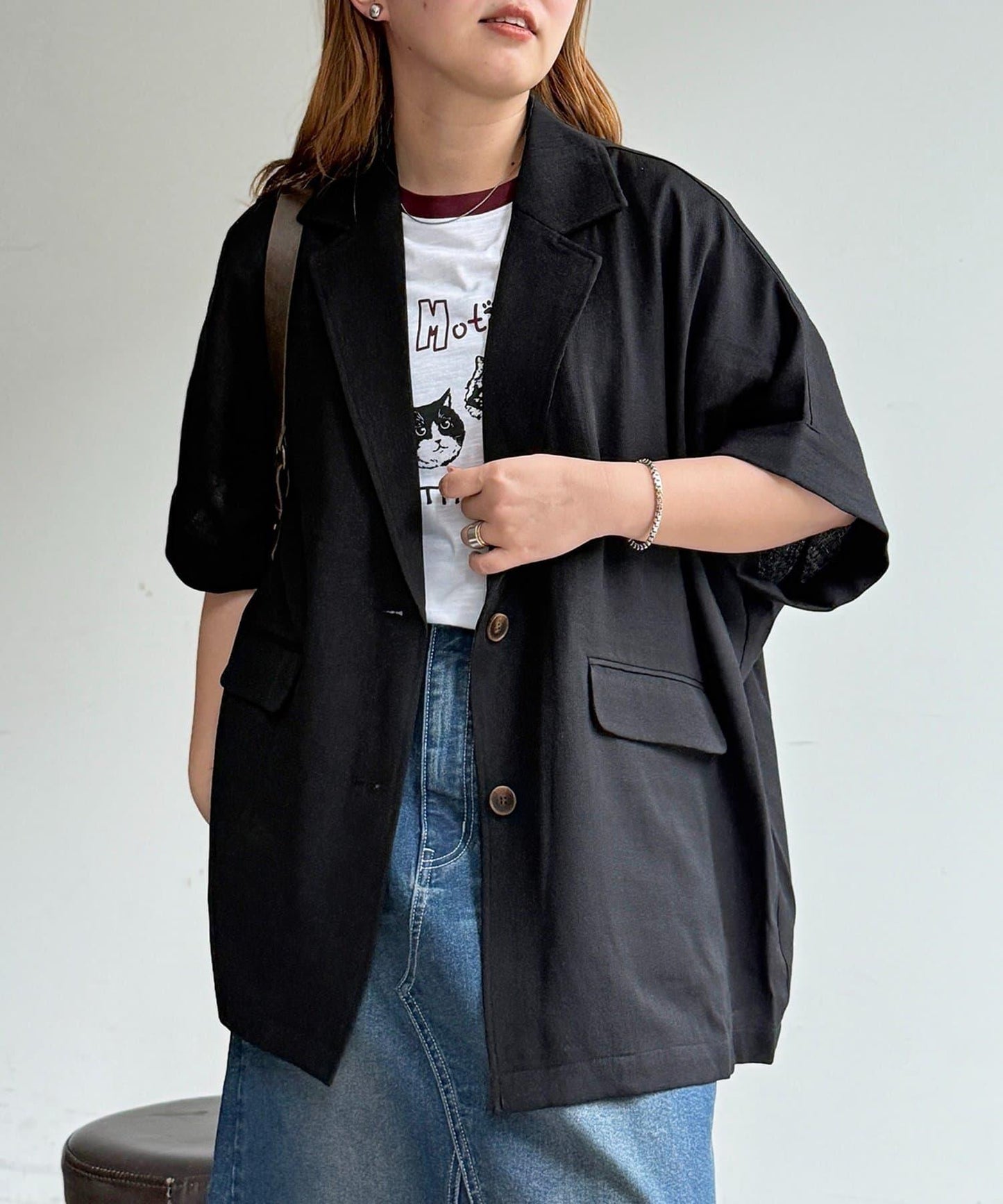 短袖蝙蝠袖 單排扣 西裝外套