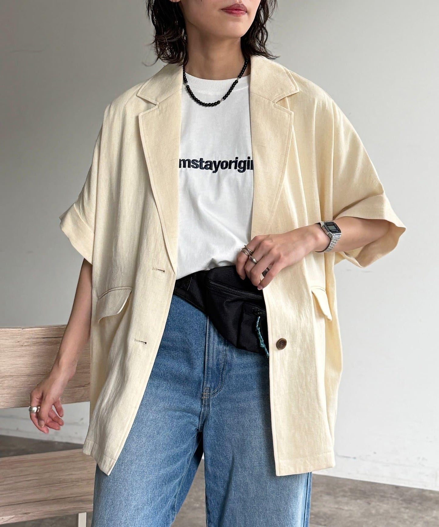 短袖蝙蝠袖 單排扣 西裝外套