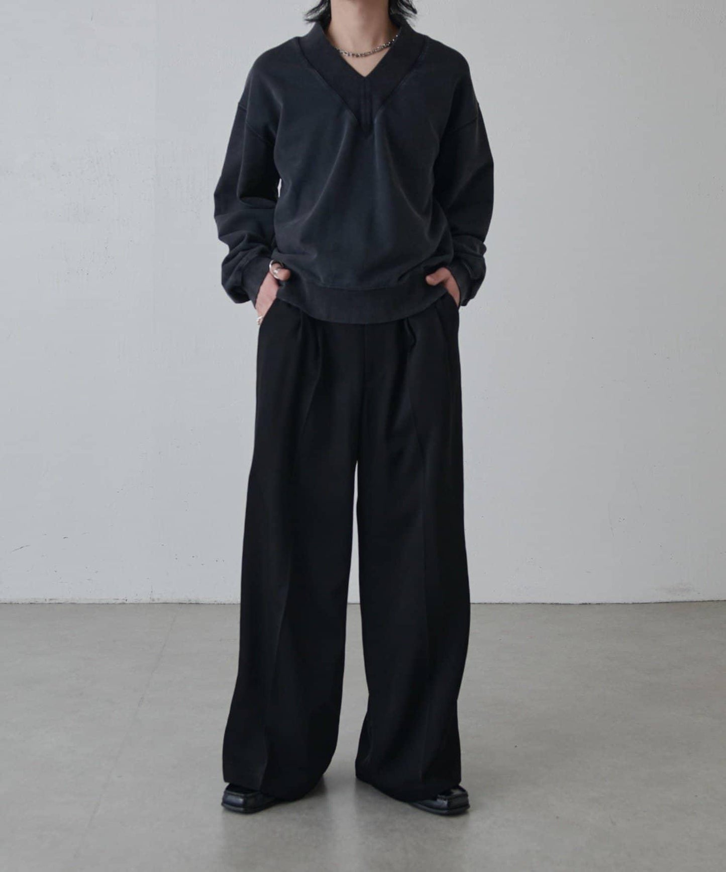 斜紋闊腿休閒長褲