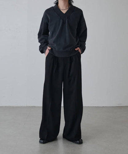 斜紋闊腿休閒長褲