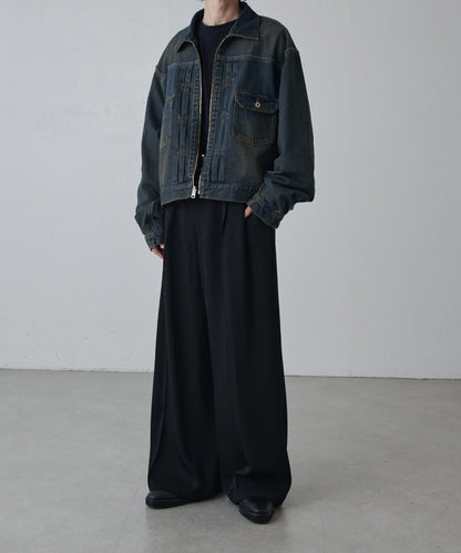 斜紋闊腿休閒長褲