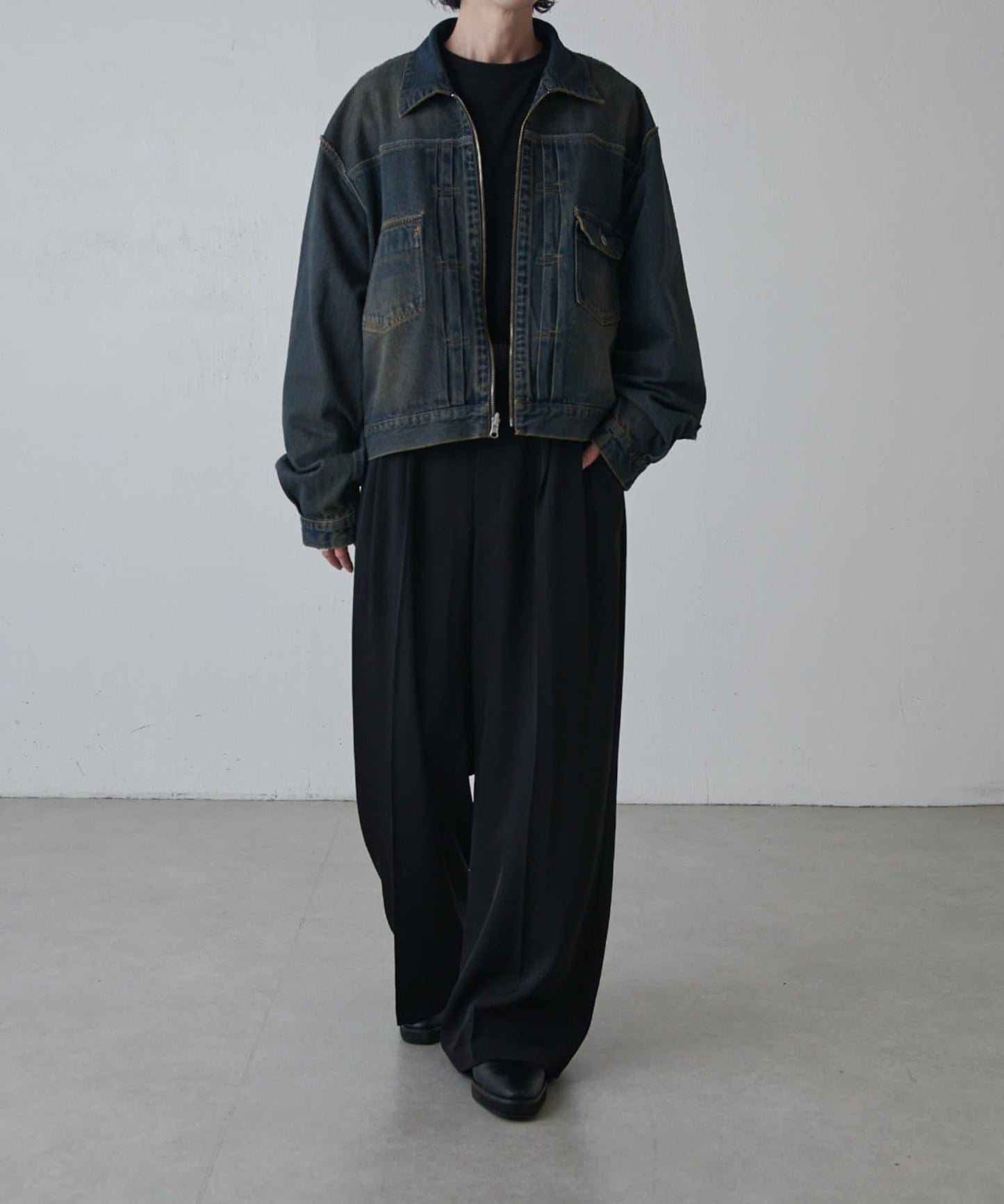 斜紋闊腿休閒長褲