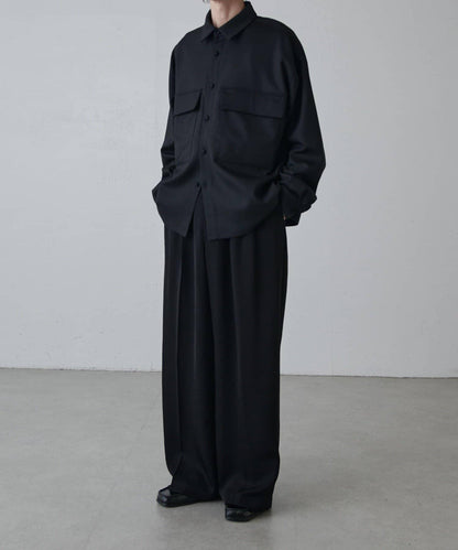 雙口袋寬鬆襯衫夾克