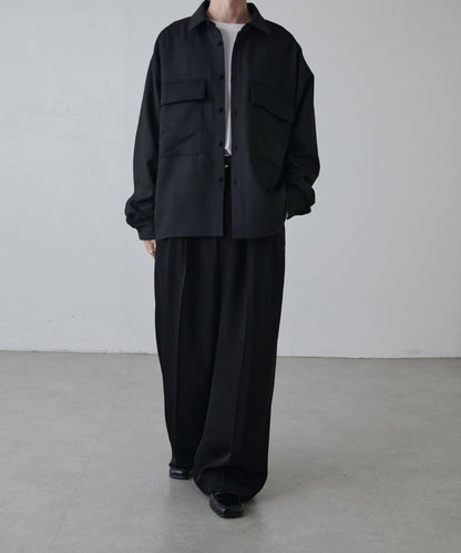 雙口袋寬鬆襯衫夾克