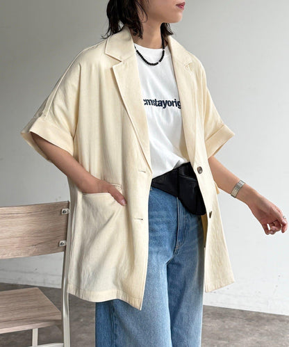 短袖蝙蝠袖 單排扣 西裝外套