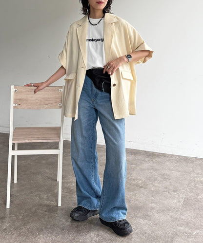 短袖蝙蝠袖 單排扣 西裝外套