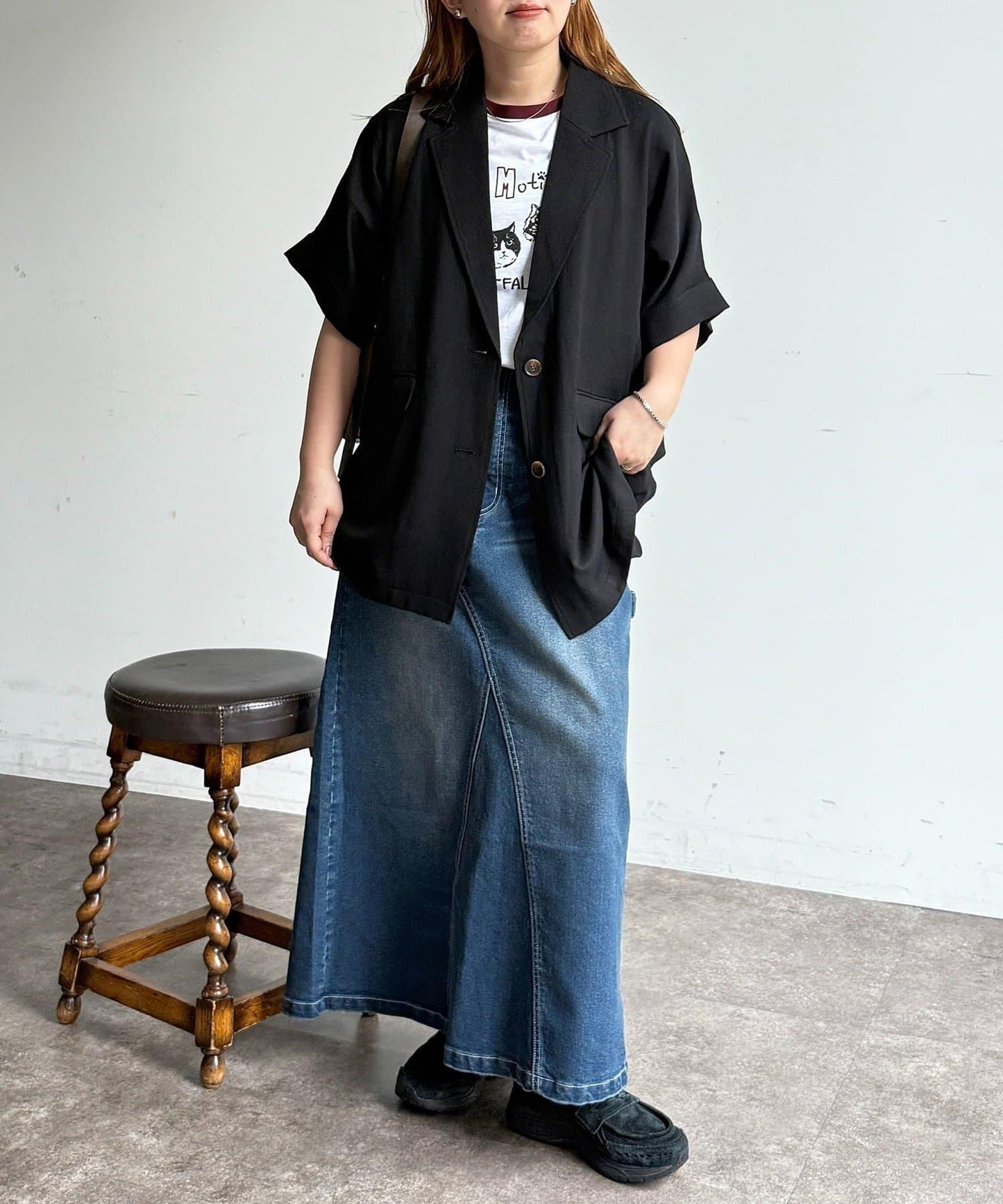 短袖蝙蝠袖 單排扣 西裝外套