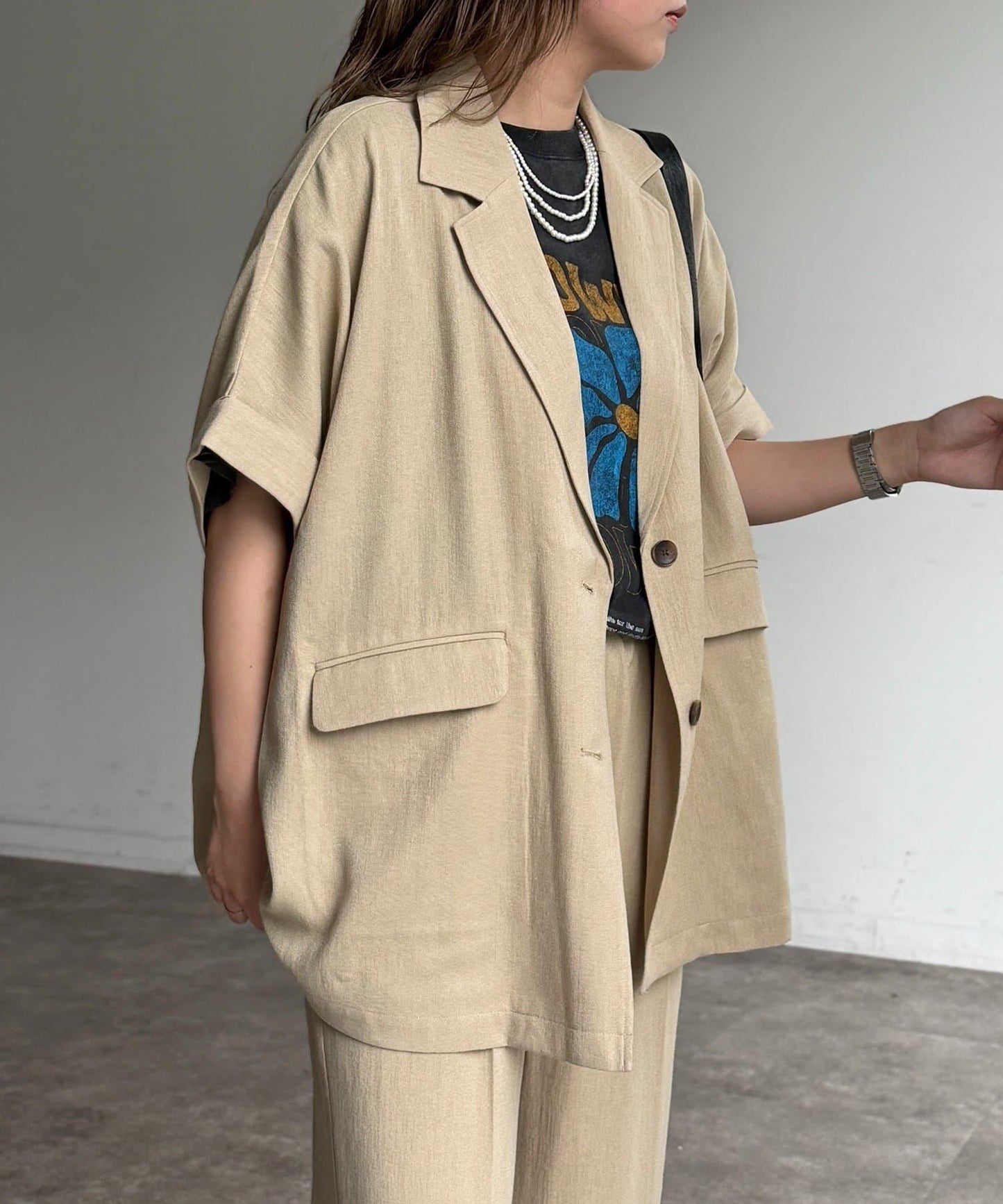 短袖蝙蝠袖 單排扣 西裝外套