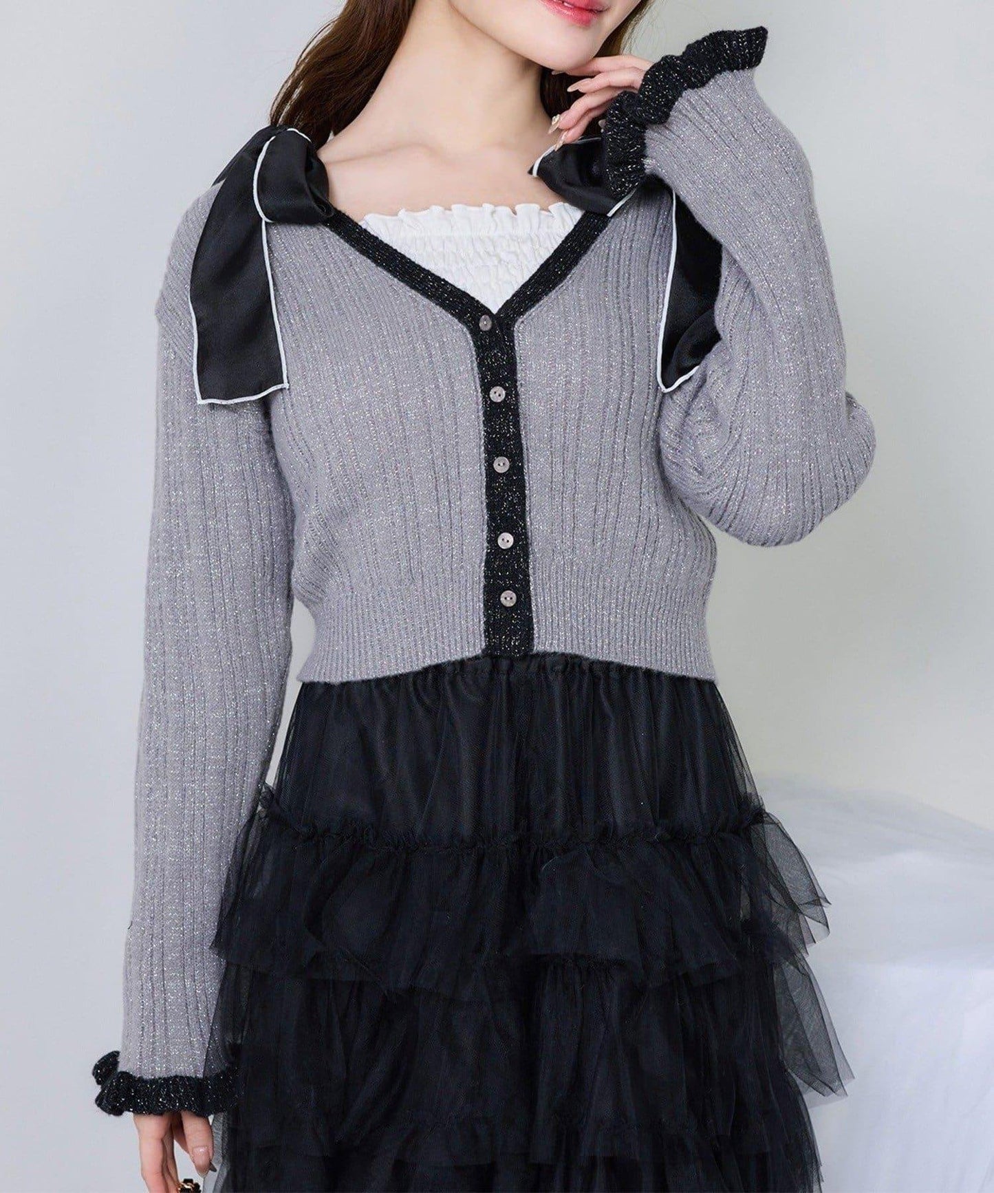 one after another 配色針織開衫