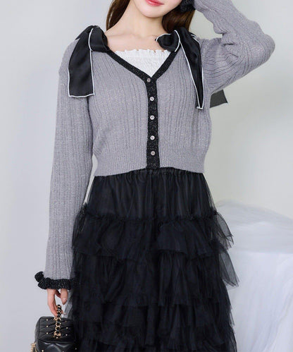 one after another 配色針織開衫