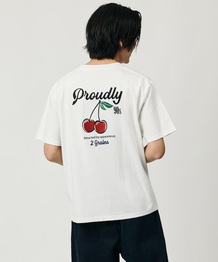 寬鬆版 後背刺繡 Cherry ringer 設計 圓領 T恤