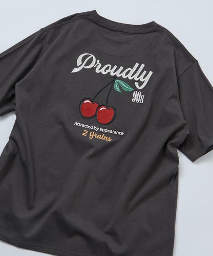 寬鬆版 後背刺繡 Cherry ringer 設計 圓領 T恤