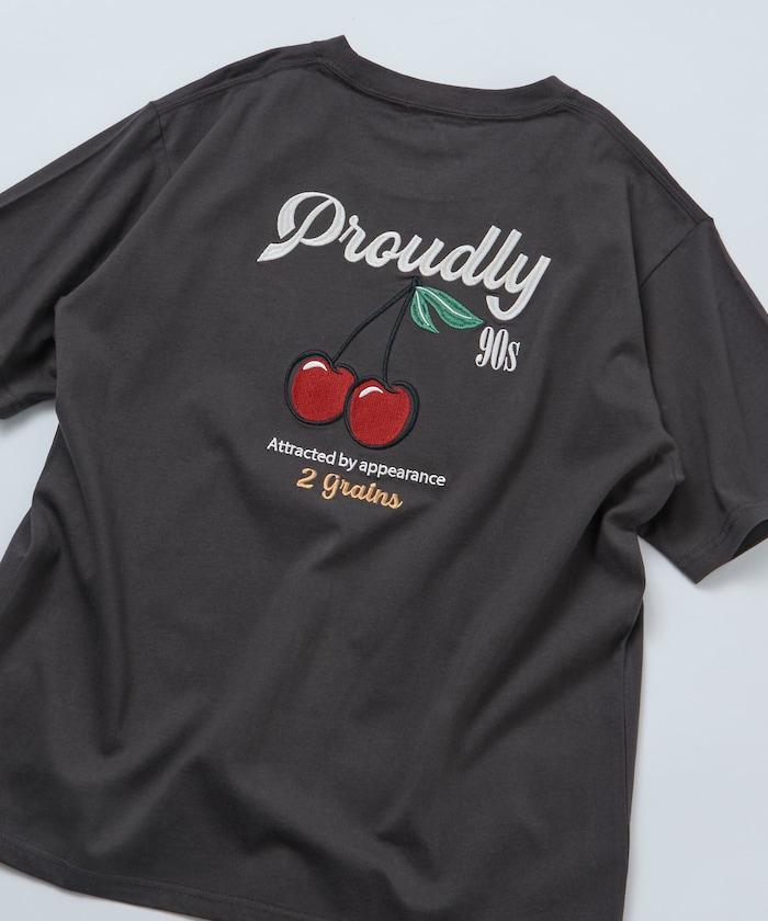 寬鬆版 後背刺繡 Cherry ringer 設計 圓領 T恤