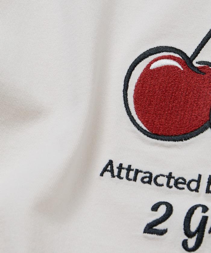 寬鬆版 後背刺繡 Cherry ringer 設計 圓領 T恤
