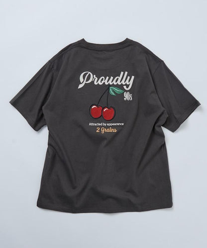 寬鬆版 後背刺繡 Cherry ringer 設計 圓領 T恤