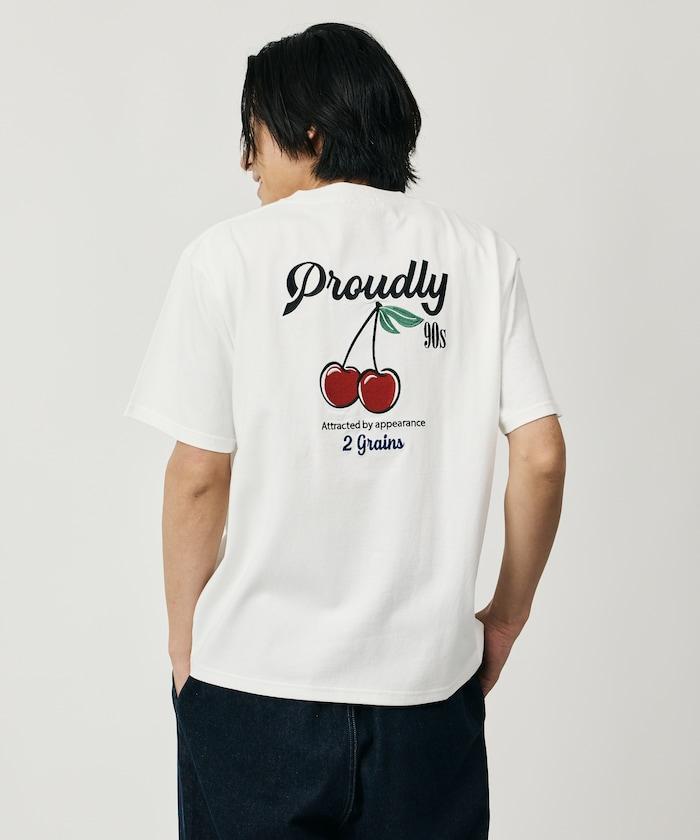 寬鬆版 後背刺繡 Cherry ringer 設計 圓領 T恤