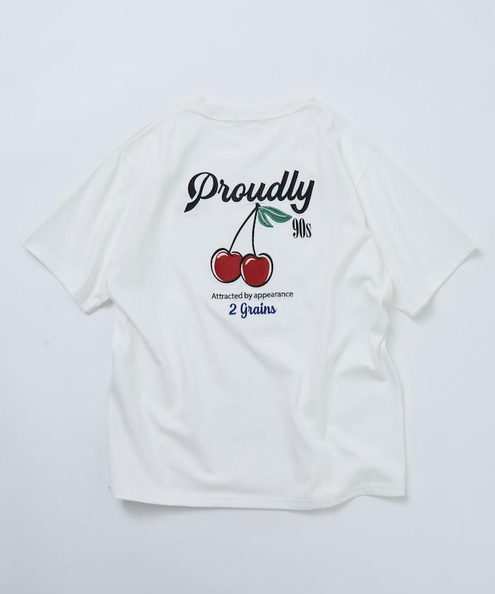 寬鬆版 後背刺繡 Cherry ringer 設計 圓領 T恤