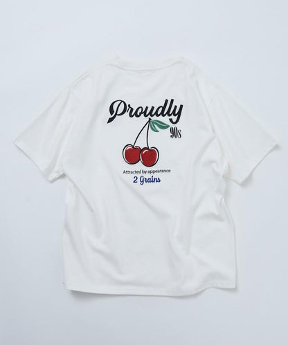 寬鬆版 後背刺繡 Cherry ringer 設計 圓領 T恤