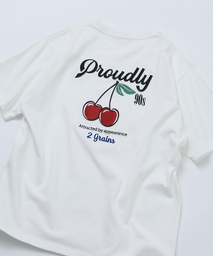 寬鬆版 後背刺繡 Cherry ringer 設計 圓領 T恤