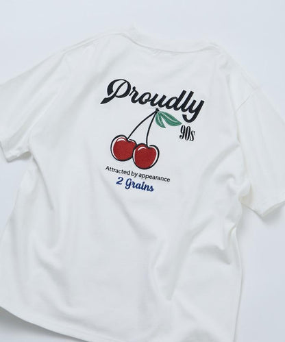 寬鬆版 後背刺繡 Cherry ringer 設計 圓領 T恤